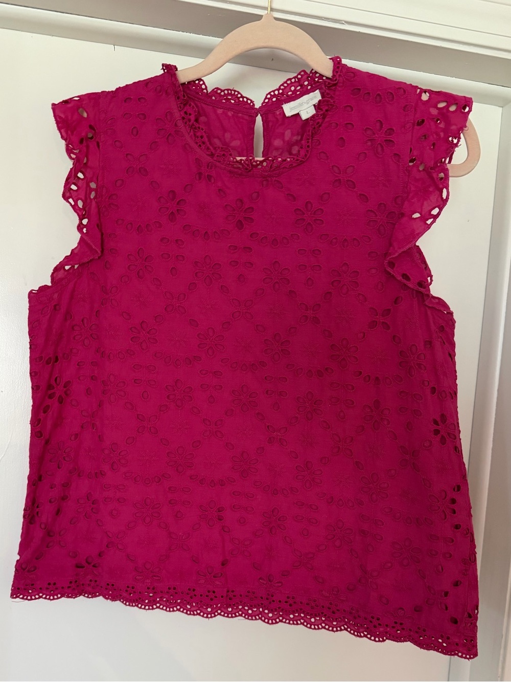 Women’s Magenta Eyelet Flutter Sleeve Top